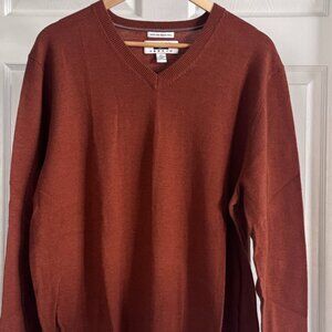 Joseph Abboud Burnt Orange 100% Extra Fine Merino Wool V-neck Sweater, XL